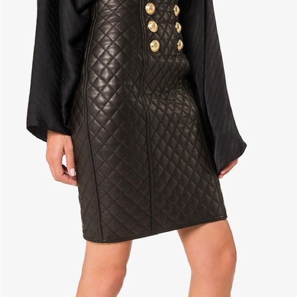 Balmain Black with Tag High-waisted Quilted Leather Skirt - Picture 14 of 16